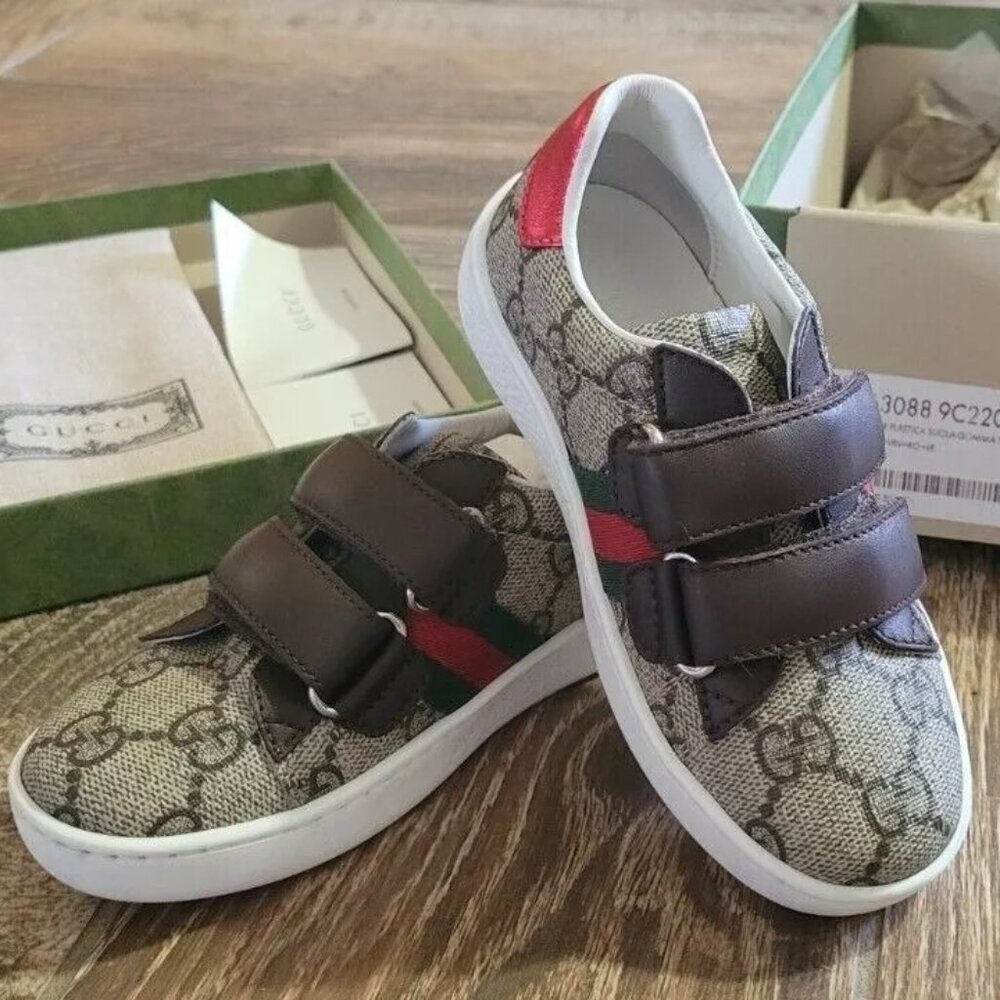 GUCCI GG Canvas/Leather Toddler Sneakers Size 25